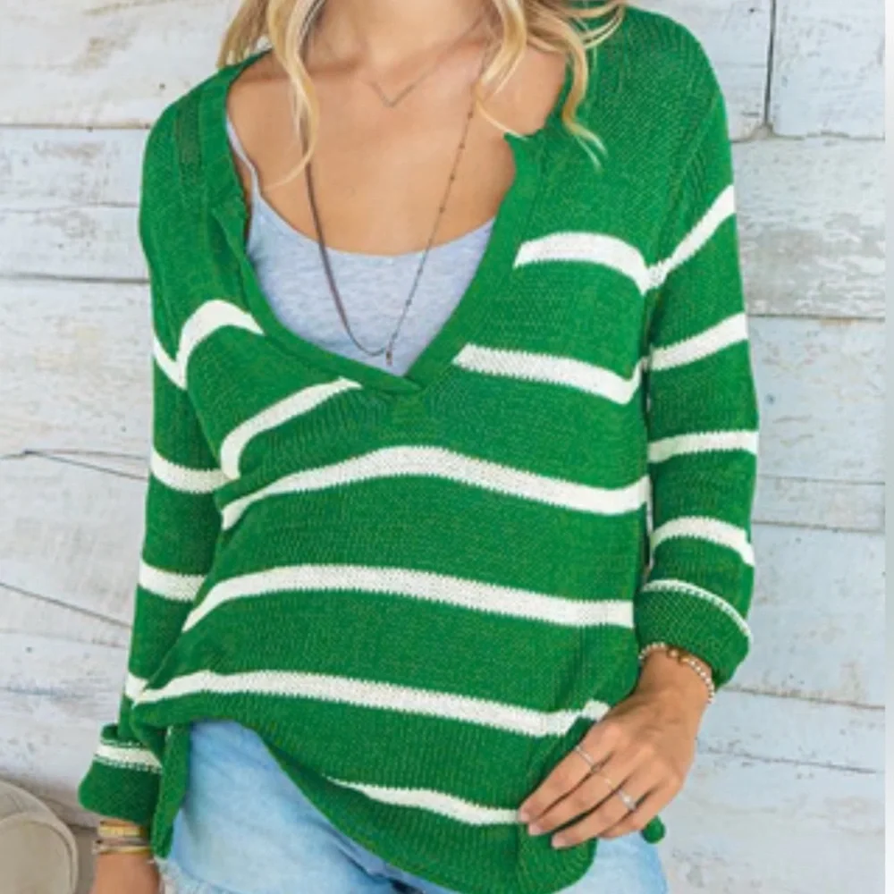 Wooden Ships Margot Striped V-Neck Sweater - Picture 1 of 10